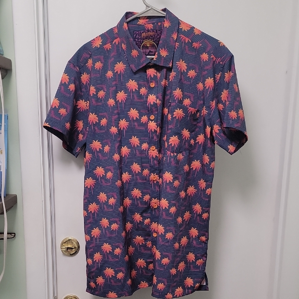 Men's Blue and Pink Palm Tree Shirt